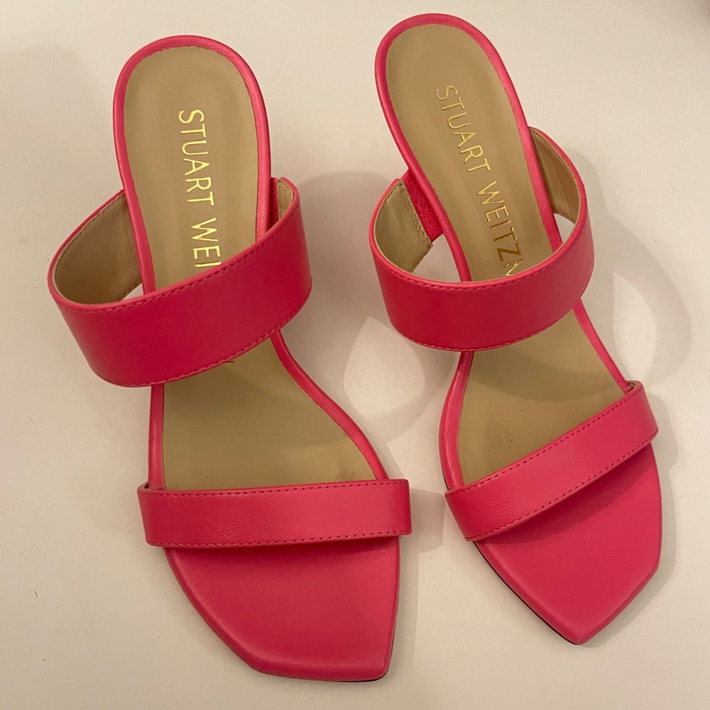 Stuart Weitzman Kristal Pink Leather Slide Sandals - Picture 3 of 5